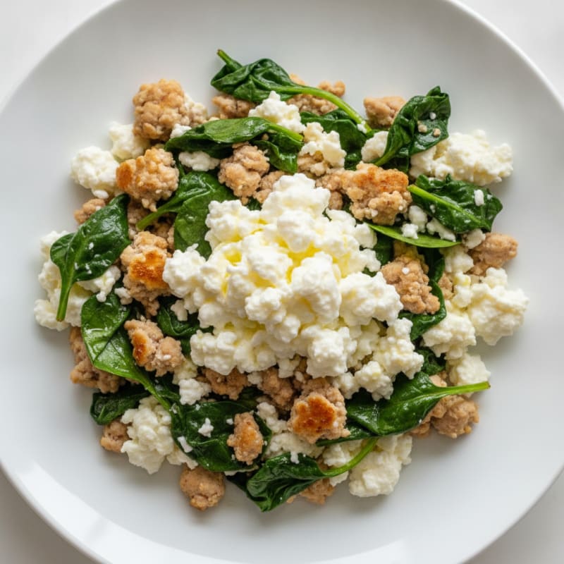 Egg White and Turkey Spinach Scramble with Cottage Cheese