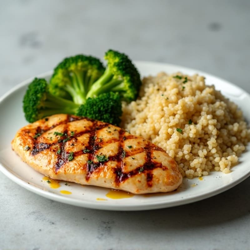 Grilled Chicken Breast with Quinoa and Steamed Broccoli