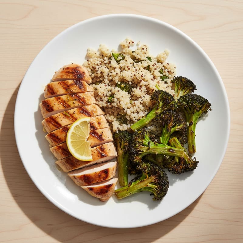 Grilled Chicken Breast with Quinoa and Roasted Broccoli
