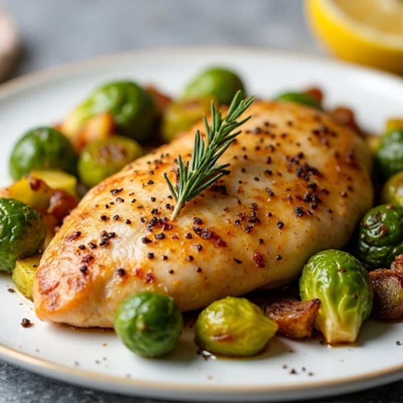 Lemon Herb Roasted Chicken with Crispy Brussels Sprouts