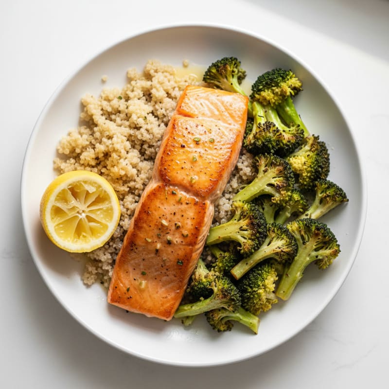 Seared Salmon with Roasted Broccoli and Quinoa