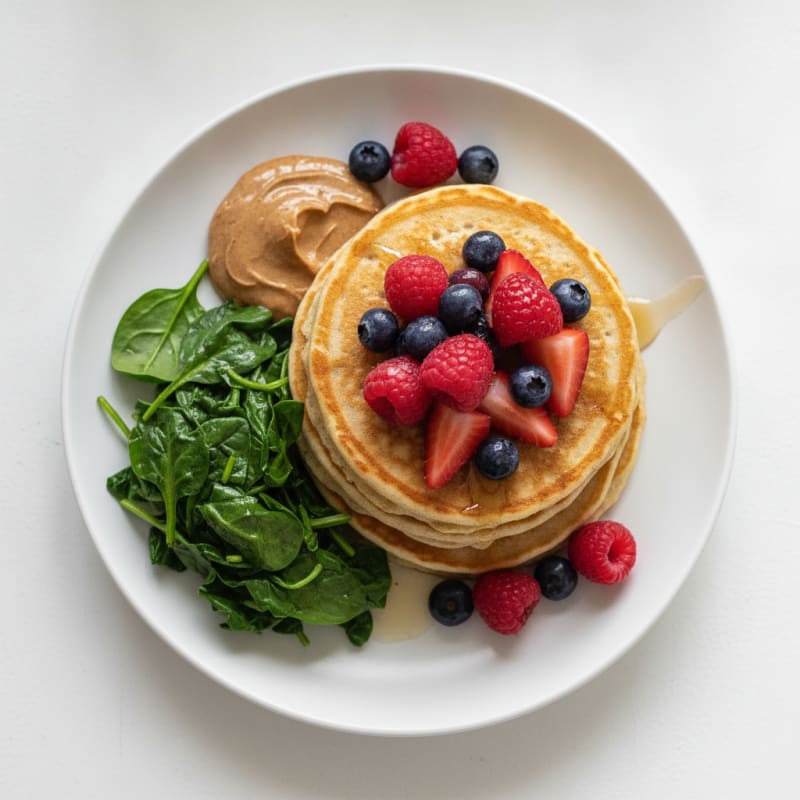 Fluffy Greek Yogurt Protein Pancakes with Mixed Berries