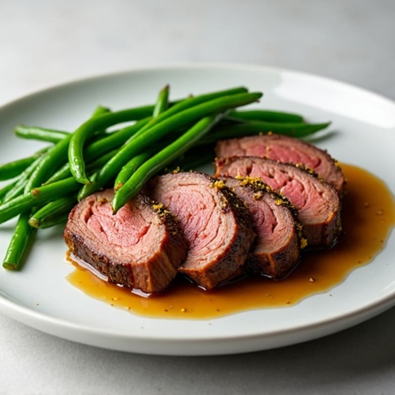 Lean Roasted Beef Round with Garlic Green Beans