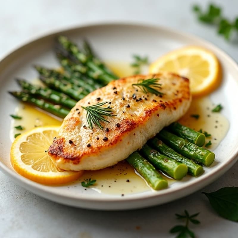 Lemon Garlic Pan-Seared Chicken Breast with Roasted Asparagus