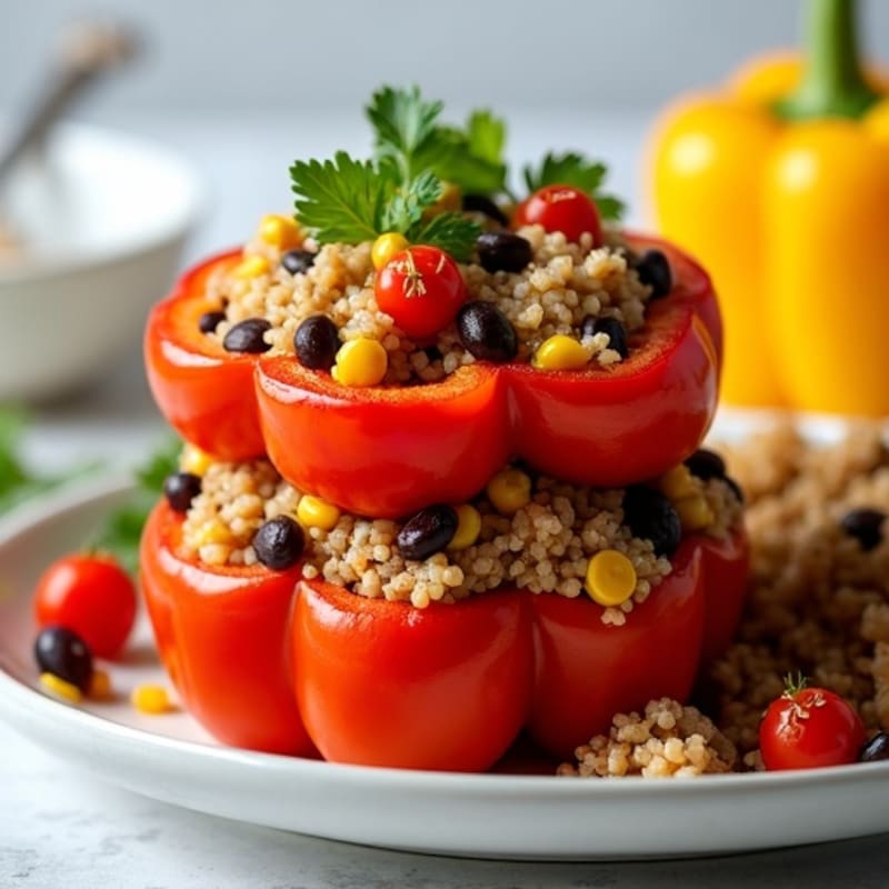 Fire-Roasted Quinoa and Black Bean Stuffed Bell Peppers