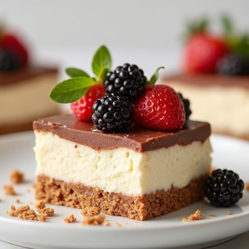 Lightened-Up Dark Chocolate Greek Yogurt Cheesecake Bars