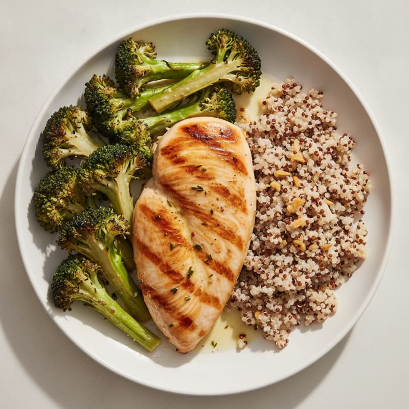 Grilled Chicken Breast with Roasted Broccoli and Quinoa