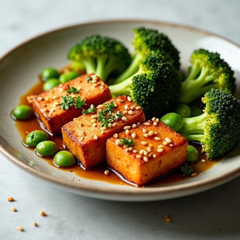 Crispy Sesame Ginger Tofu with Roasted Broccoli