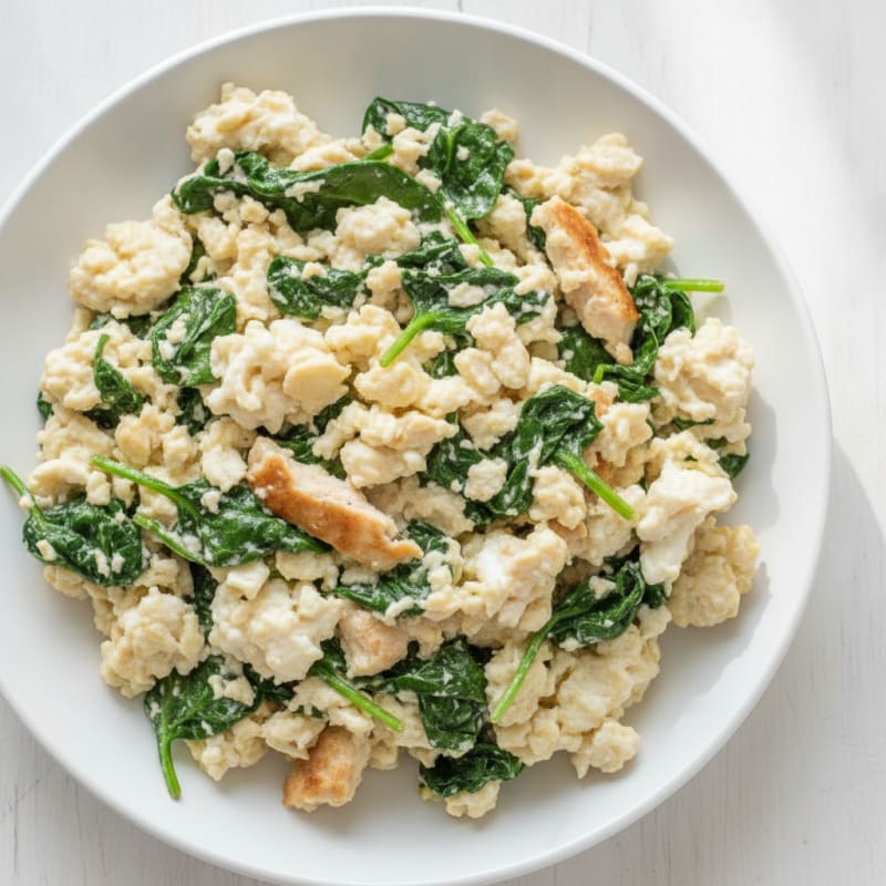 Egg White and Turkey Breast Scramble with Sautéed Spinach
