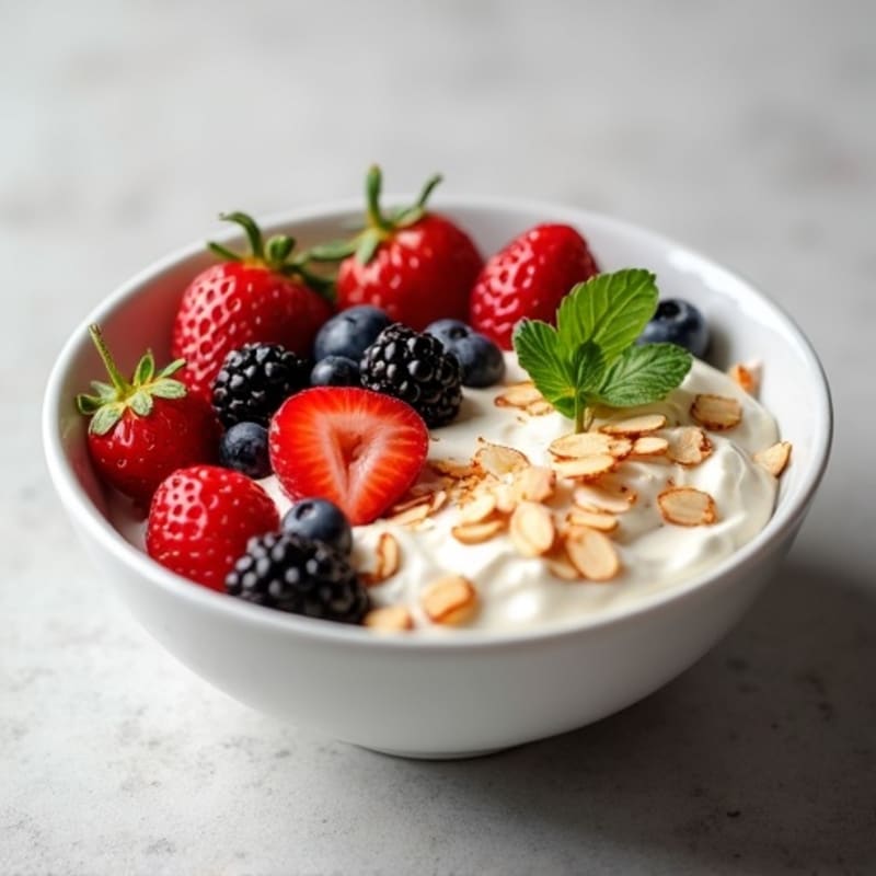 Creamy Vanilla Greek Yogurt with Fresh Berries and Toasted Almonds