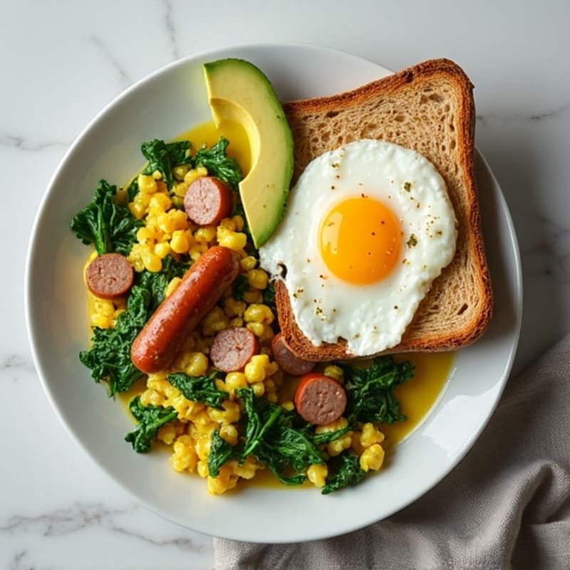 Egg White Spinach Scramble with Turkey Sausage