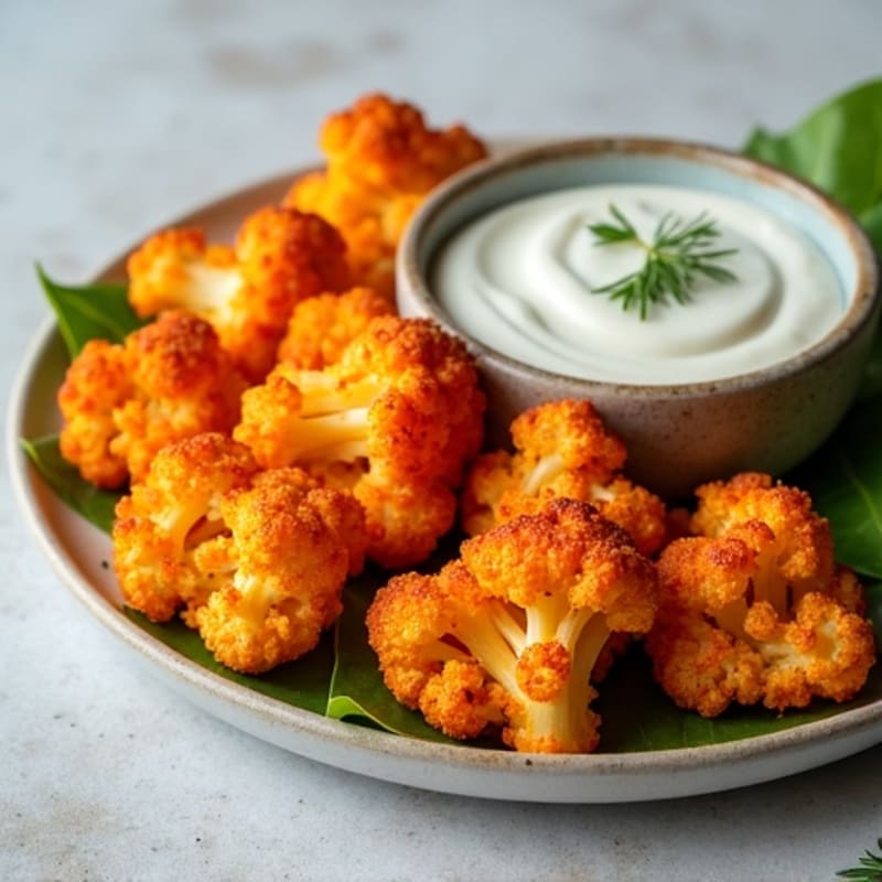 Crispy Buffalo Roasted Cauliflower with Creamy Ranch Dip