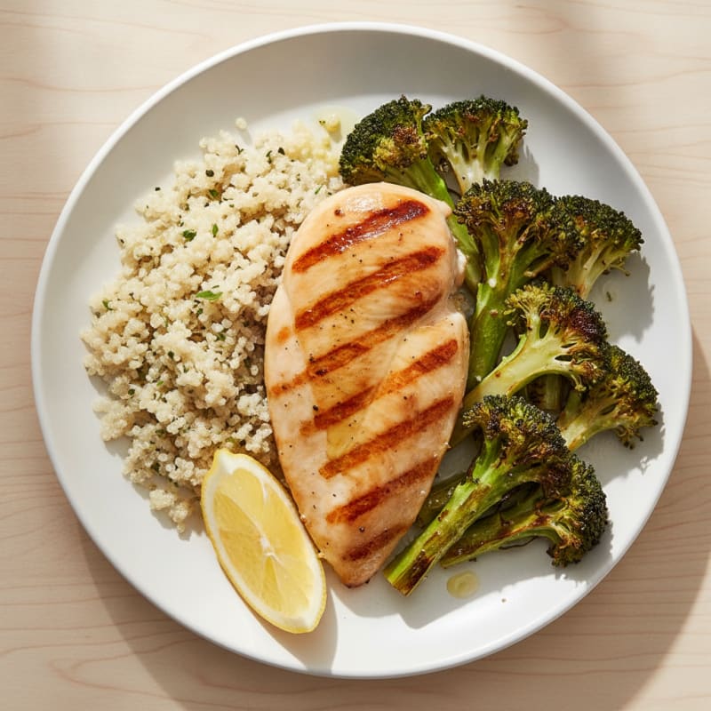 Grilled Chicken Breast with Quinoa and Roasted Broccoli