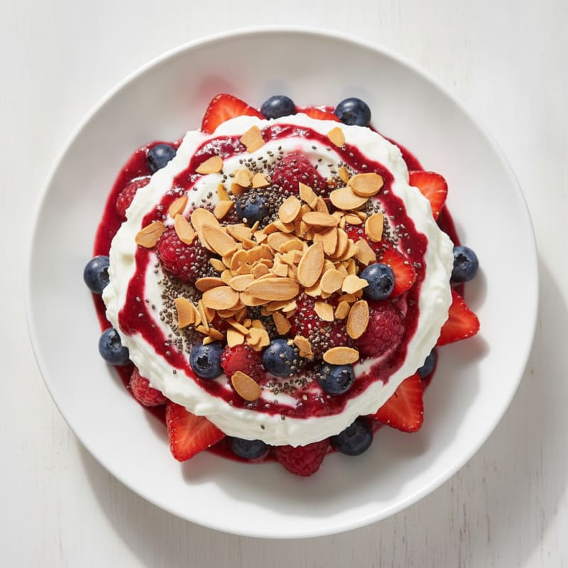 Greek Yogurt Protein Parfait with Mixed Berries and Almonds