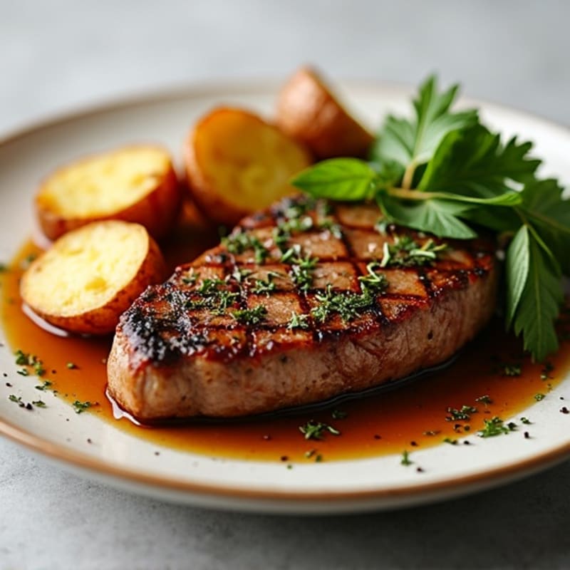 Garlic Herb Pan-Seared Steak with Crispy Roasted Potatoes
