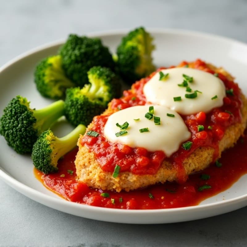 Healthy Crispy Chicken Parmesan with Roasted Broccoli