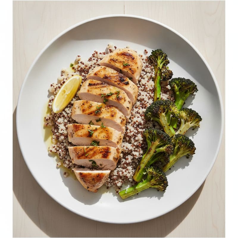 Grilled Chicken Breast with Quinoa and Roasted Broccoli