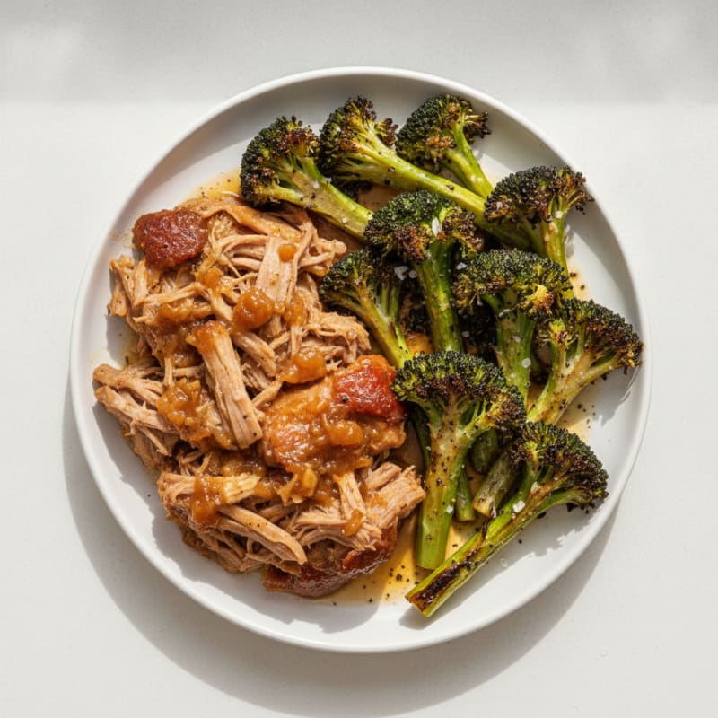 Slow-Cooked Pork Shoulder with Roasted Broccoli
