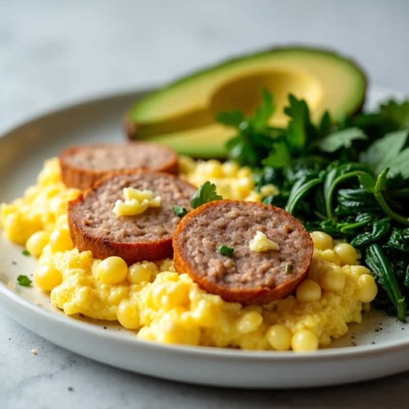 Egg White Scramble with Turkey Sausage and Spinach