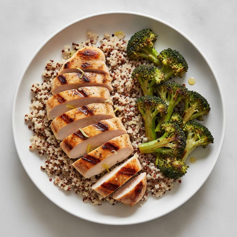 Grilled Chicken Breast with Quinoa and Roasted Broccoli
