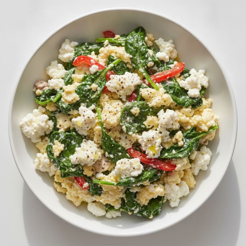 Egg White Scramble with Spinach and Cottage Cheese
