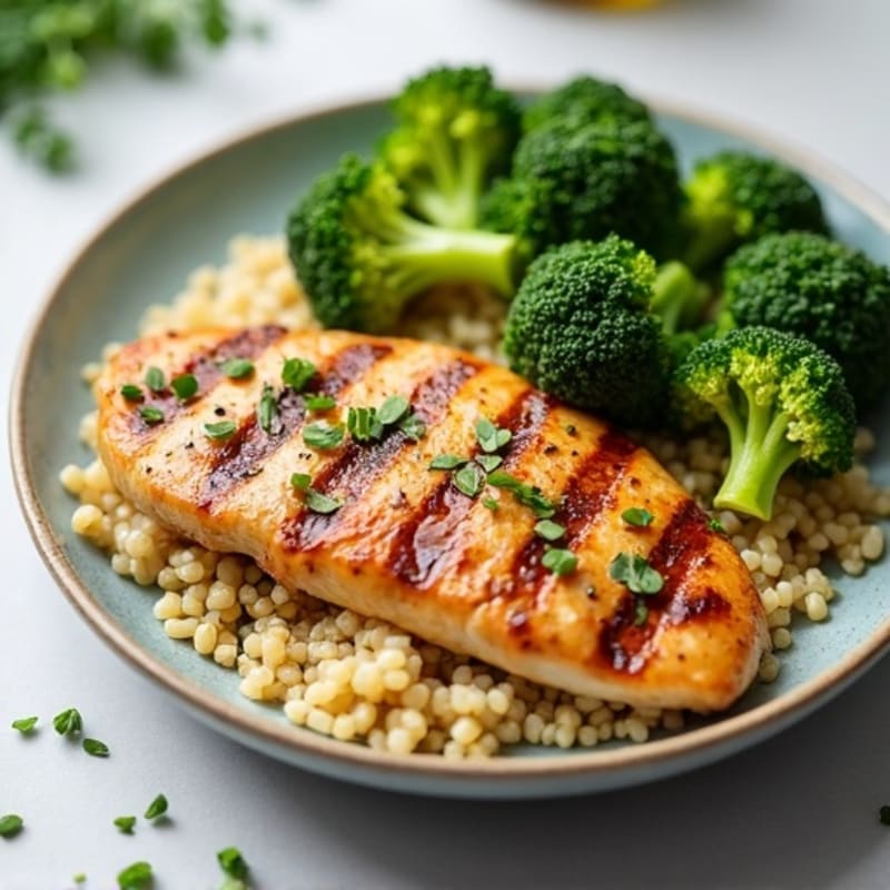 Grilled Chicken Breast with Quinoa and Steamed Broccoli