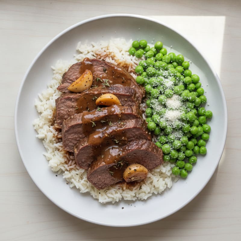 Slow-Cooked Beef Chuck with Parmesan Peas