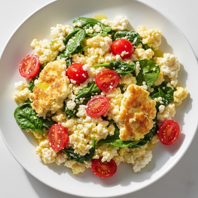Cottage Cheese Scramble with Spinach and Tomatoes