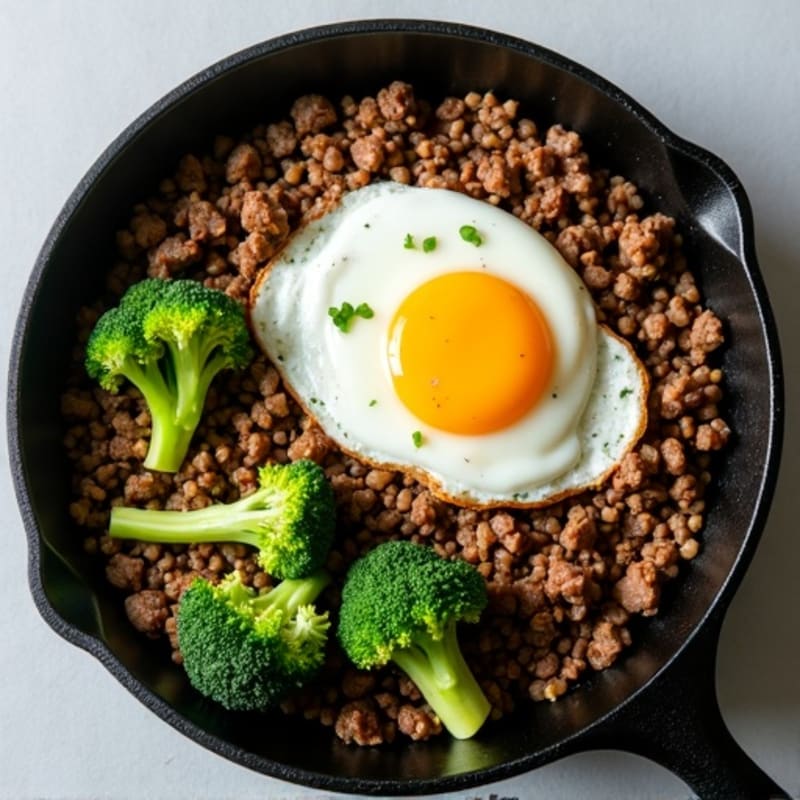 Savory Ground Beef and Roasted Broccoli Skillet