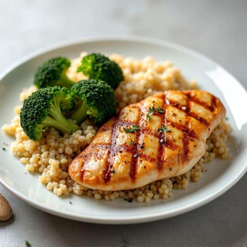 Grilled Chicken Breast with Quinoa and Roasted Broccoli