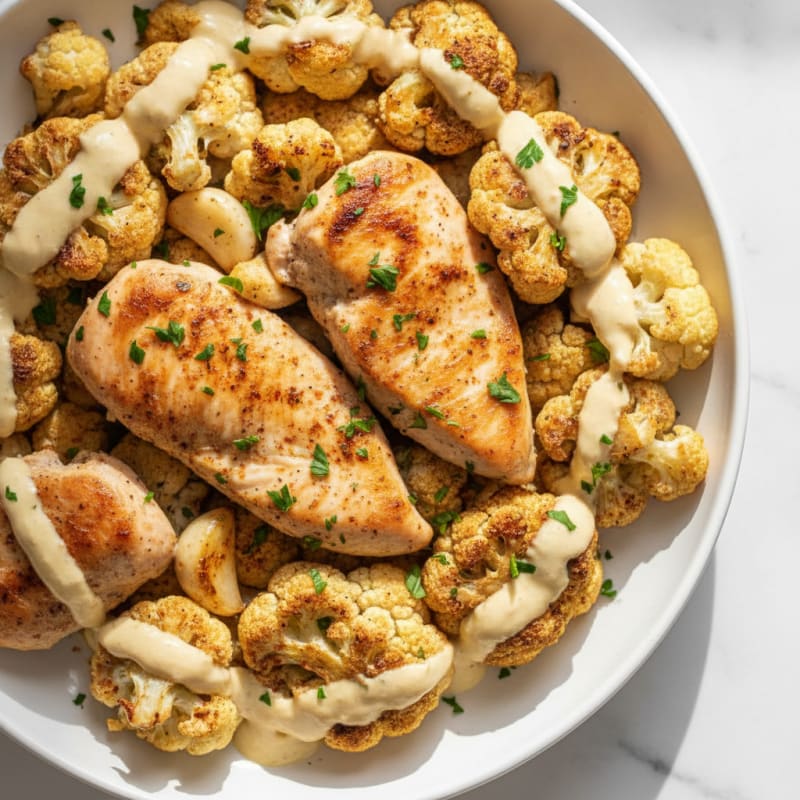 Roasted Cauliflower and Chicken with Creamy Tahini Drizzle