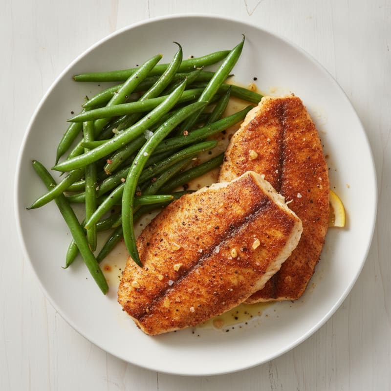 Spicy Cajun Pan-Seared Tilapia and Green Beans