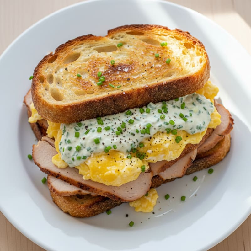 Sourdough Turkey & Egg Melt with Chive Cheese