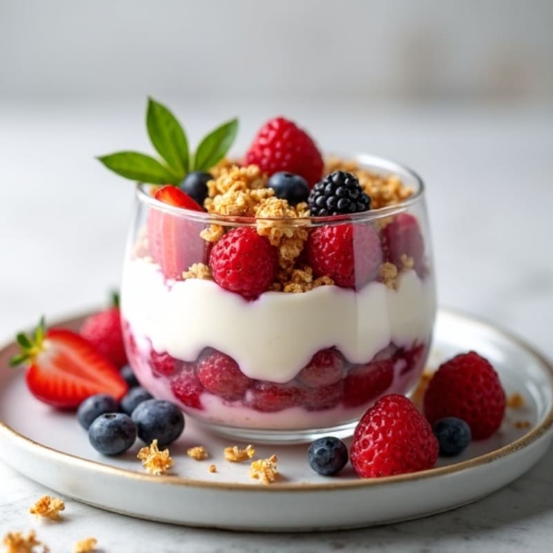 Greek Yogurt Protein Parfait with Mixed Berries and Almond Butter