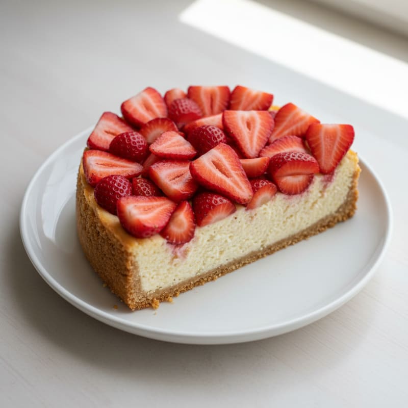 Creamy Cottage Cheese Protein Cheesecake with Fresh Strawberries