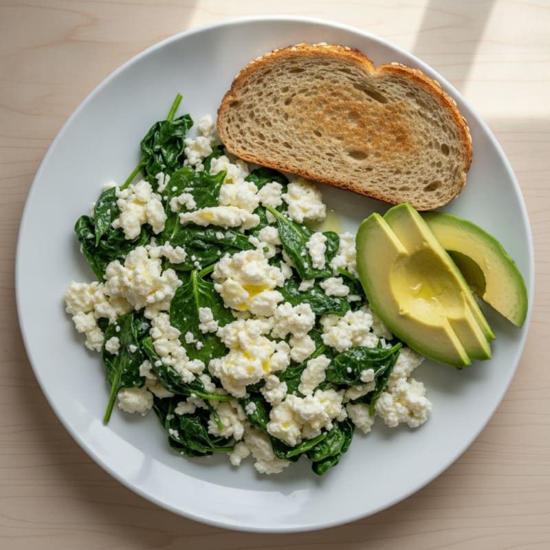 Egg White and Spinach Scramble with Cottage Cheese