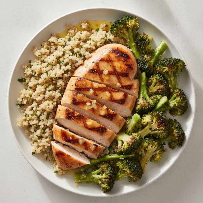 Grilled Chicken Breast with Quinoa and Roasted Broccoli