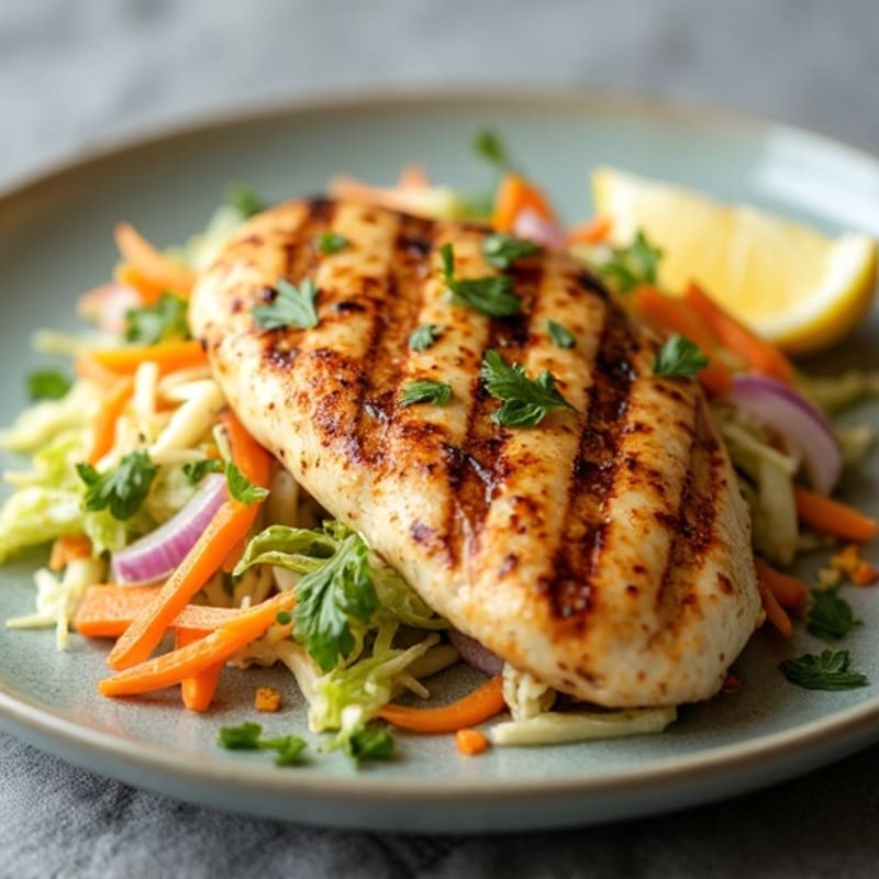 Grilled Chicken Breast with Crunchy Cabbage Slaw and Lemon Vinaigrette