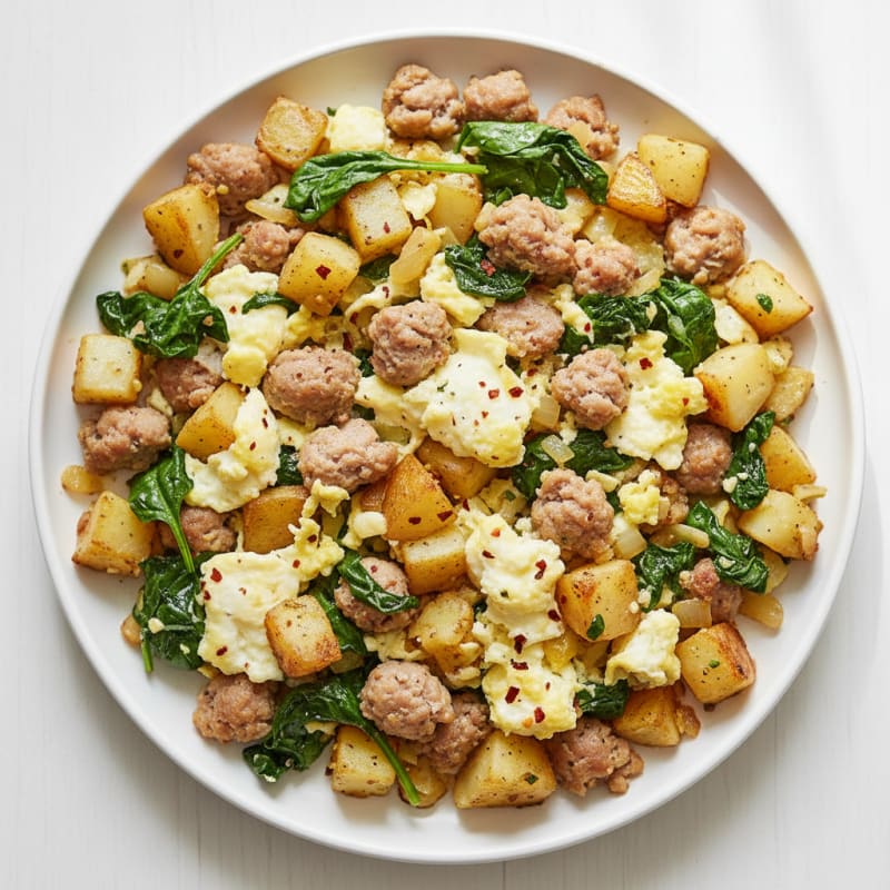 Crispy Egg White and Turkey Sausage Skillet with Spinach