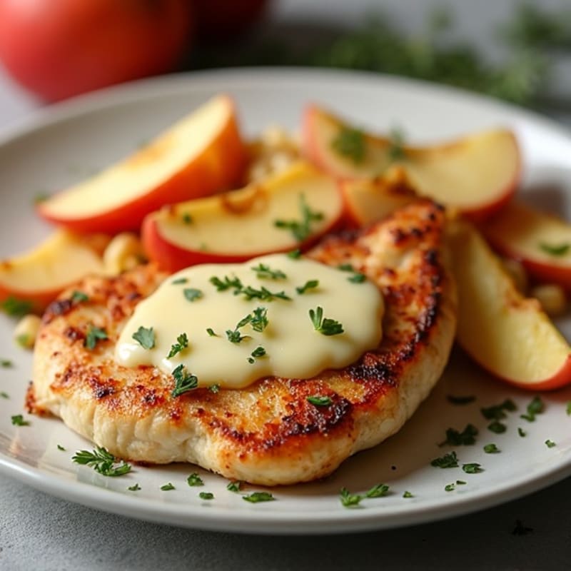 Pan-Seared Chicken with Warm Sautéed Apples and Melted White Cheddar