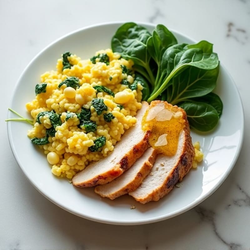 Egg White Spinach Scramble with Grilled Turkey