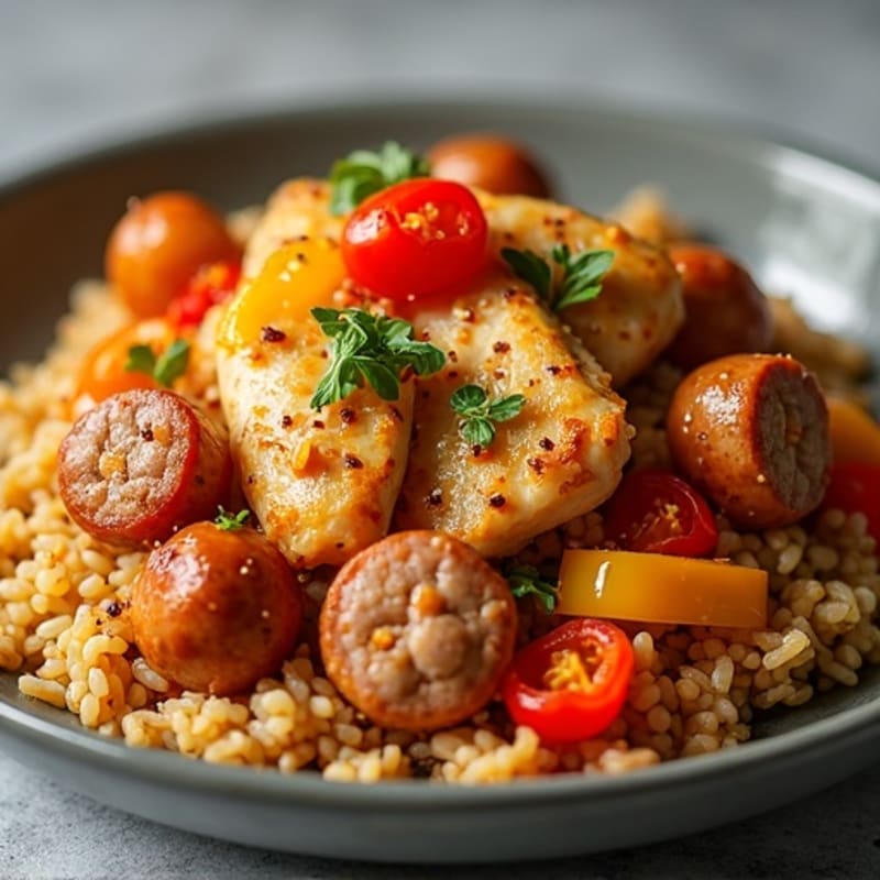 Spicy Chicken and Sausage Rice Skillet
