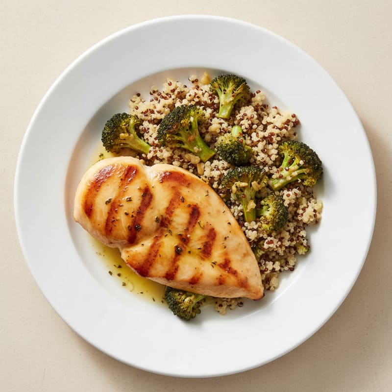 Grilled Chicken Breast with Roasted Broccoli and Quinoa