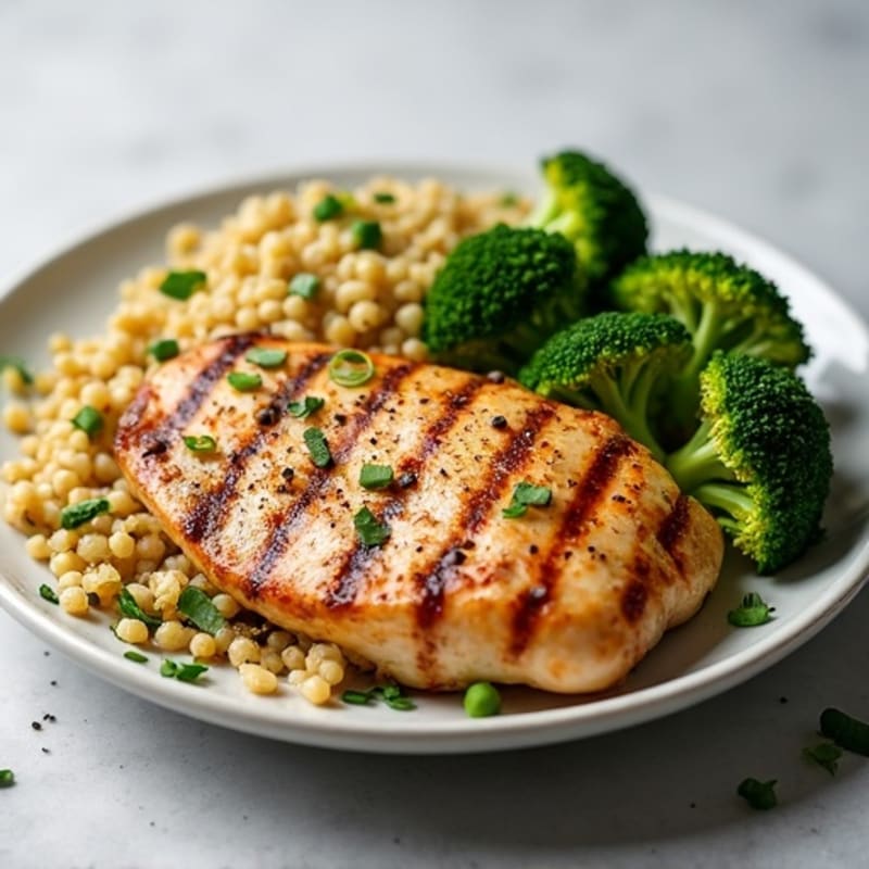 Grilled Chicken Breast with Roasted Broccoli and Quinoa