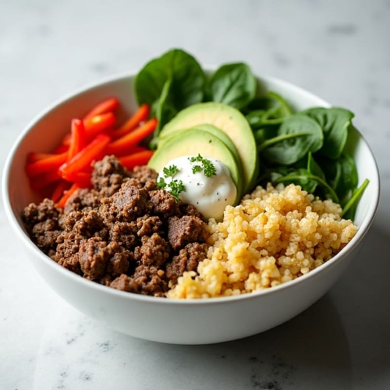 Lean Ground Beef Power Bowl with Creamy Tangy Dressing