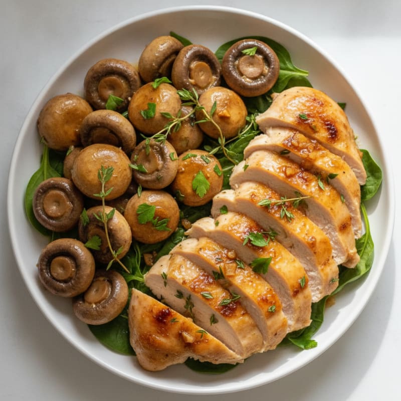 Roasted Garlic Butter Mushrooms with Herbed Chicken