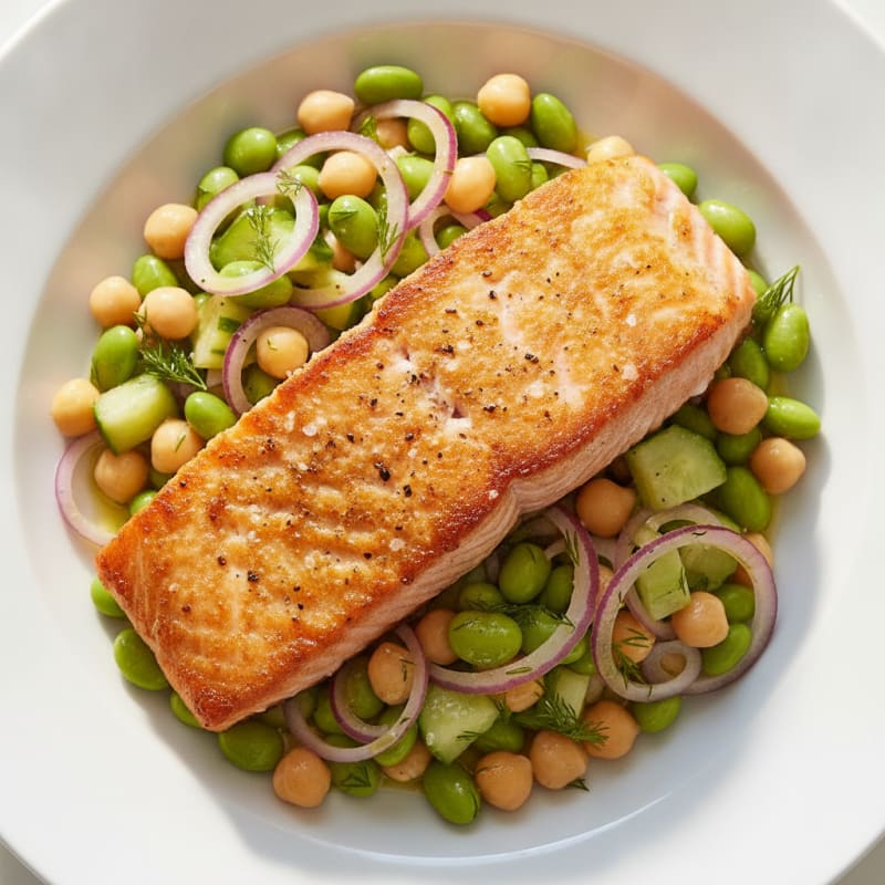 Pan-Seared Salmon with Edamame Chickpea Salad