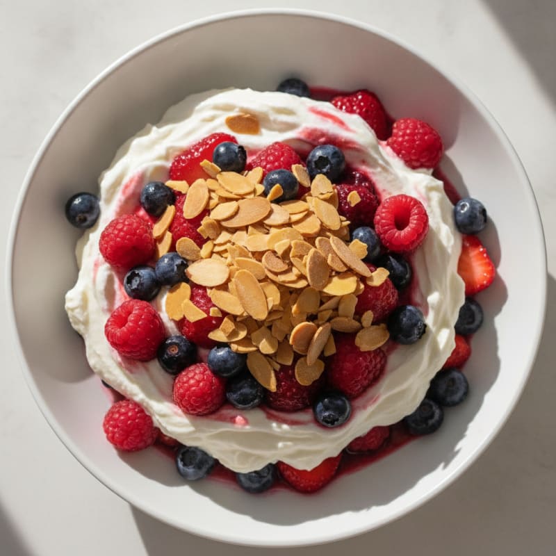 Greek Yogurt Protein Parfait with Mixed Berries and Almonds