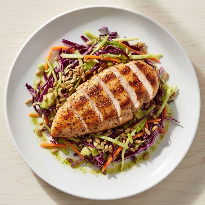 Grilled Chicken Breast with Crunchy Cabbage Slaw