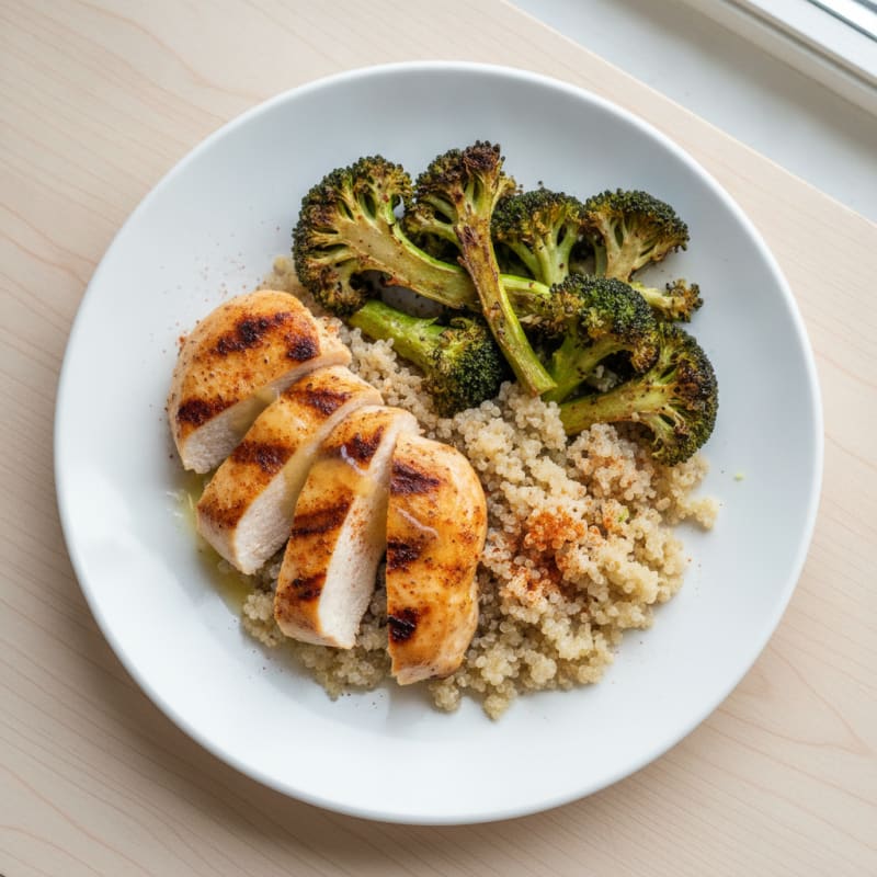 Grilled Chicken Breast with Quinoa and Roasted Broccoli
